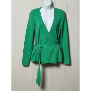 Cabi Women's Kelly Green Ribbed Wrap Cardigan Sweater with Belt Size Small